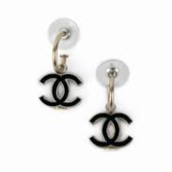 #55a - Authentic Chanel Earrings Coco Mark GP Plated Champagne Gold Black Ladies - Picture 13 of 16
